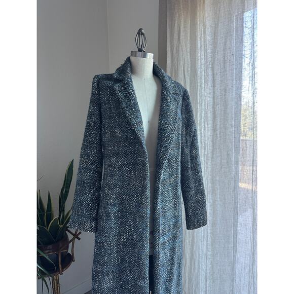 Sam Edelman Women’s 8 Overcoat Black Grey Navy Tweed Wool Blend Longline Coat - Picture 1 of 6